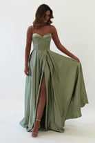 Georgia Soft Satin Maxi Gown | Sage - Oh Hello Clothing