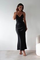 Black Tie Dresses - Hermie Silky Satin Maxi  | Black/White 