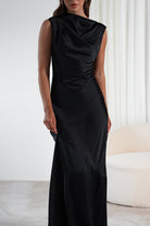 Avelina Soft Satin Maxi  | Black - Oh Hello Clothing