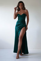Julianne Corset Satin Gown | Emerald Green - Oh Hello Clothing