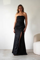 Alyce Soft Satin Strapless Gown | Black - Oh Hello Clothing