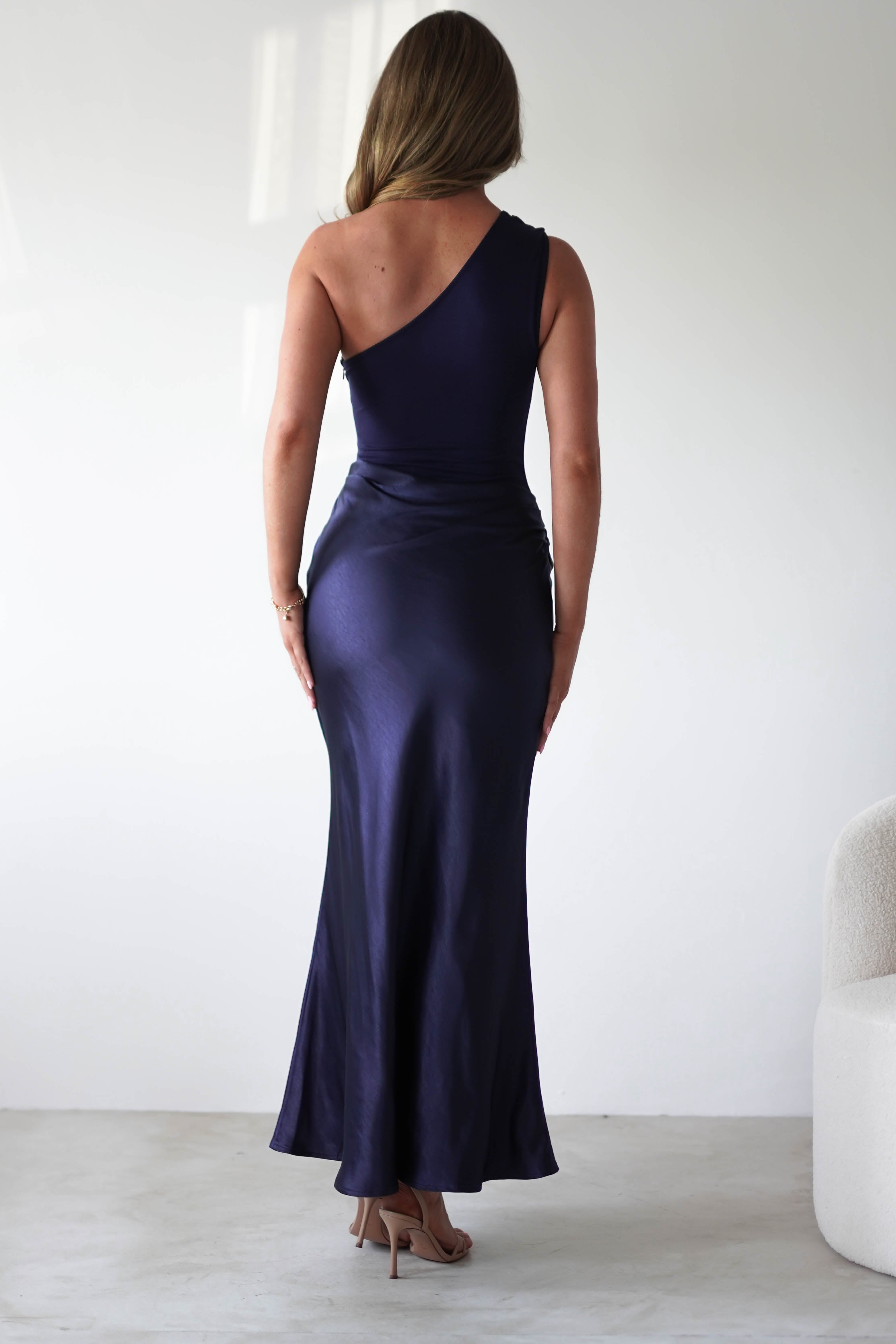 Kashia Draped Satin Maxi Dress | Navy - Oh Hello Clothing
