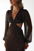 FACTORY Dresses 1*DONE -JY25239- SAMPLE SHEER METALLIC TIE-FRONT BACKLESS DRESS