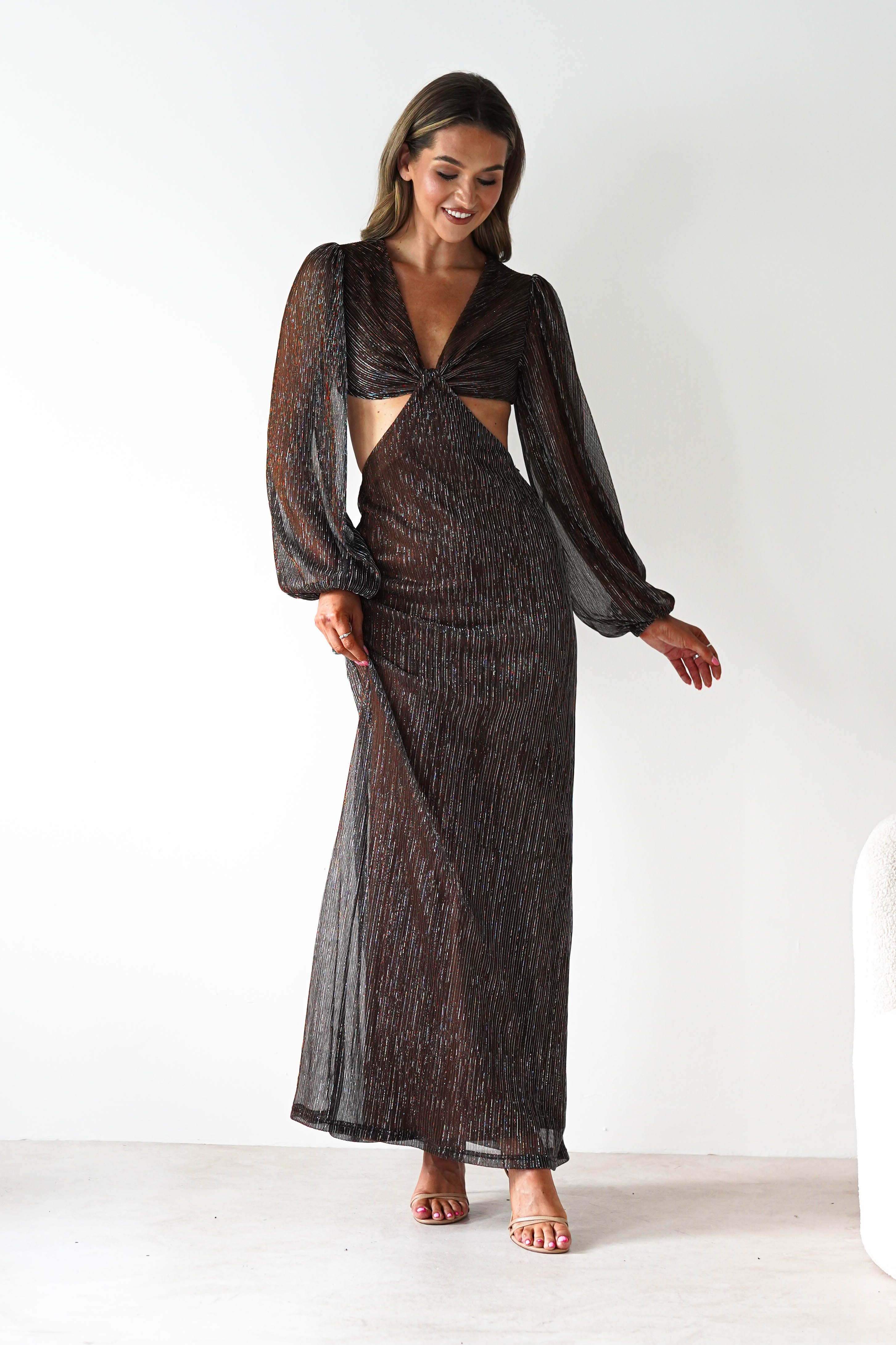 FACTORY Dresses 1*DONE -JY25239- SAMPLE SHEER METALLIC TIE-FRONT BACKLESS DRESS