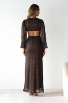 FACTORY Dresses 1*DONE -JY25239- SAMPLE SHEER METALLIC TIE-FRONT BACKLESS DRESS