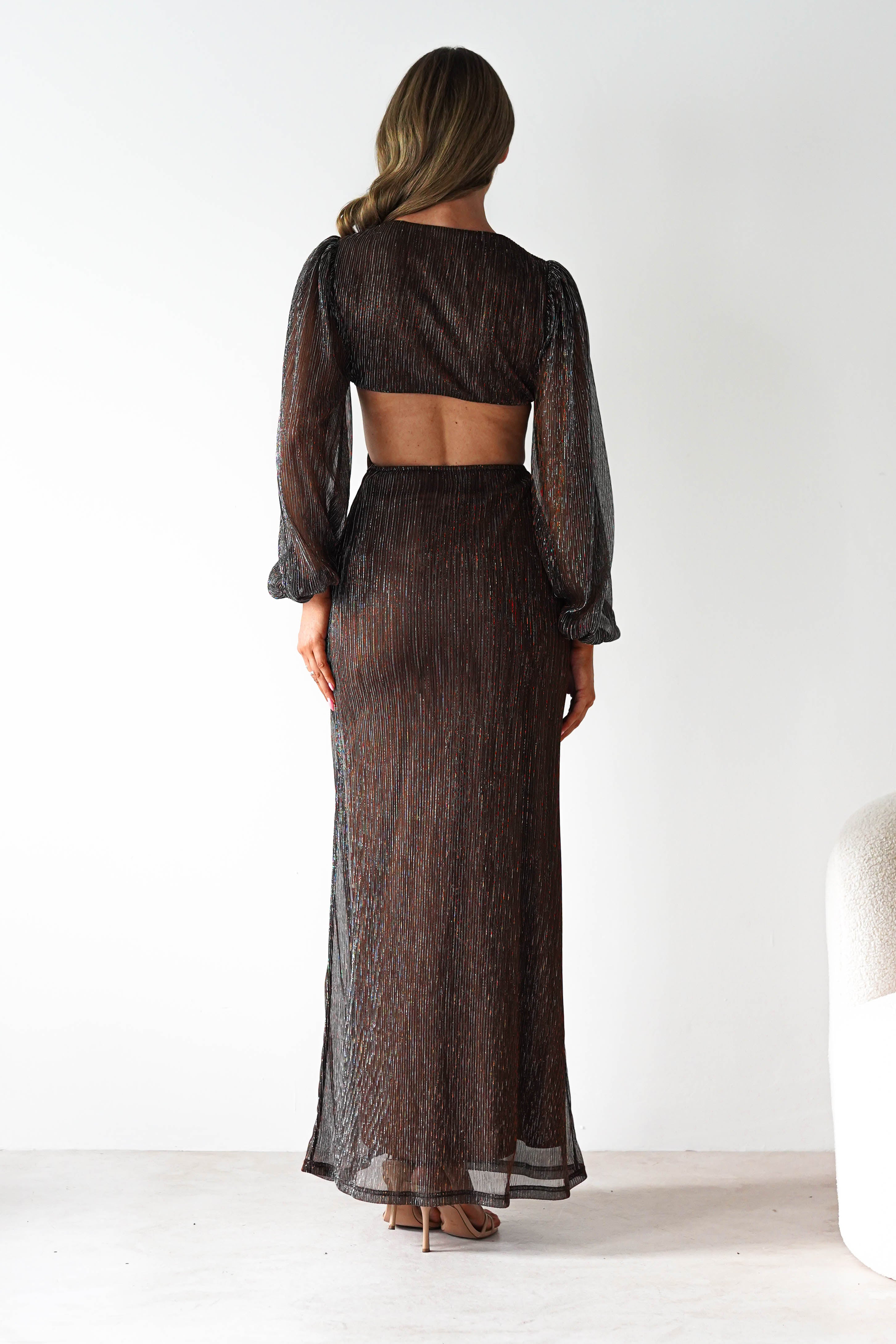 FACTORY Dresses 1*DONE -JY25239- SAMPLE SHEER METALLIC TIE-FRONT BACKLESS DRESS