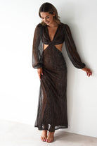 FACTORY Dresses 1*DONE -JY25239- SAMPLE SHEER METALLIC TIE-FRONT BACKLESS DRESS