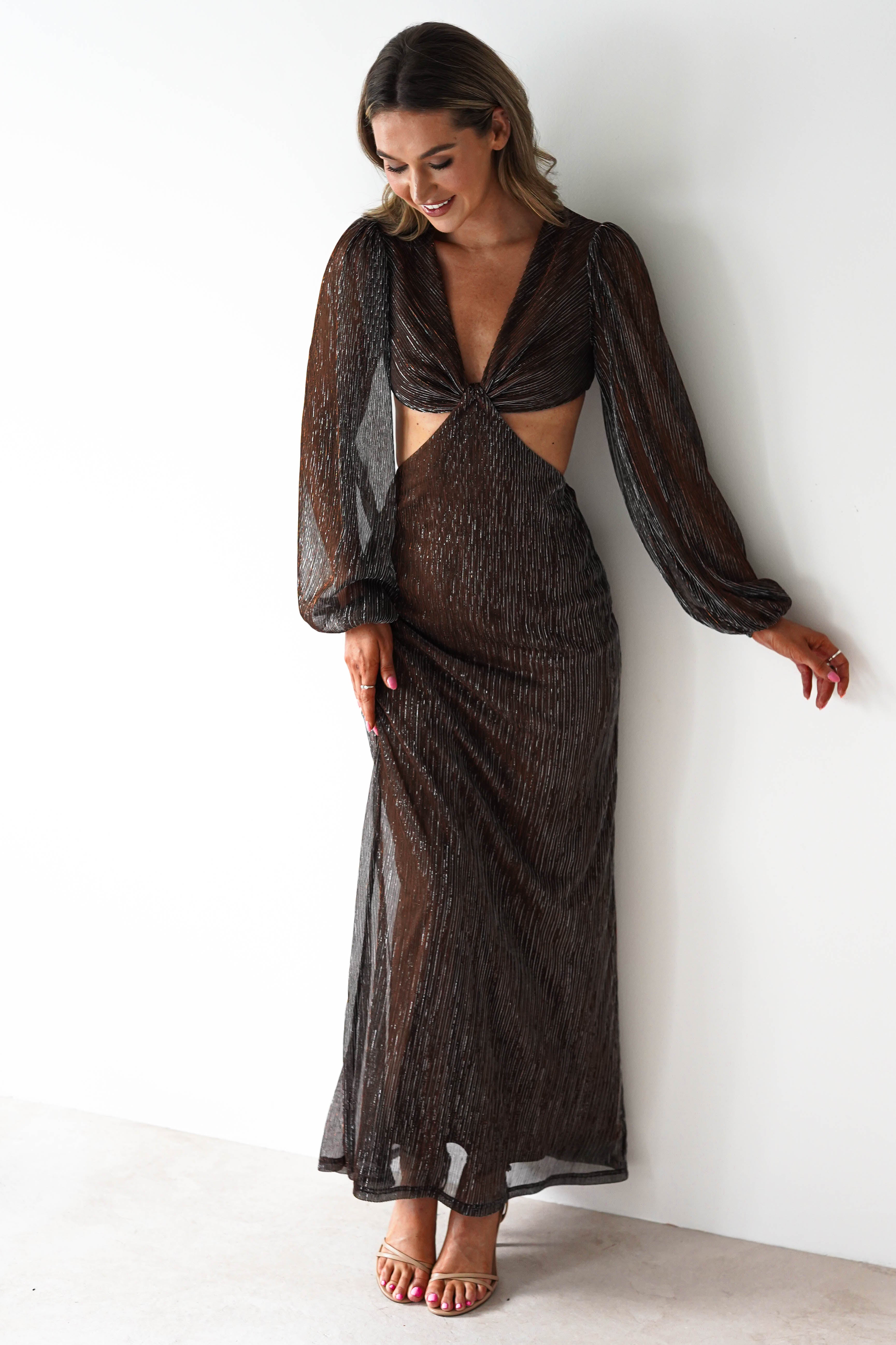 FACTORY Dresses 1*DONE -JY25239- SAMPLE SHEER METALLIC TIE-FRONT BACKLESS DRESS