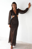 FACTORY Dresses 1*DONE -JY25239- SAMPLE SHEER METALLIC TIE-FRONT BACKLESS DRESS