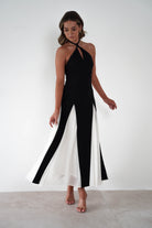 FACTORY Dresses 1*DONE -JY25242-SAMPLE HALTER NECK DESIGN WITH BLACK AND WHITE PANELS