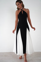 FACTORY Dresses 1*DONE -JY25242-SAMPLE HALTER NECK DESIGN WITH BLACK AND WHITE PANELS