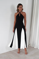 FACTORY Dresses 1*DONE -JY25242-SAMPLE HALTER NECK DESIGN WITH BLACK AND WHITE PANELS