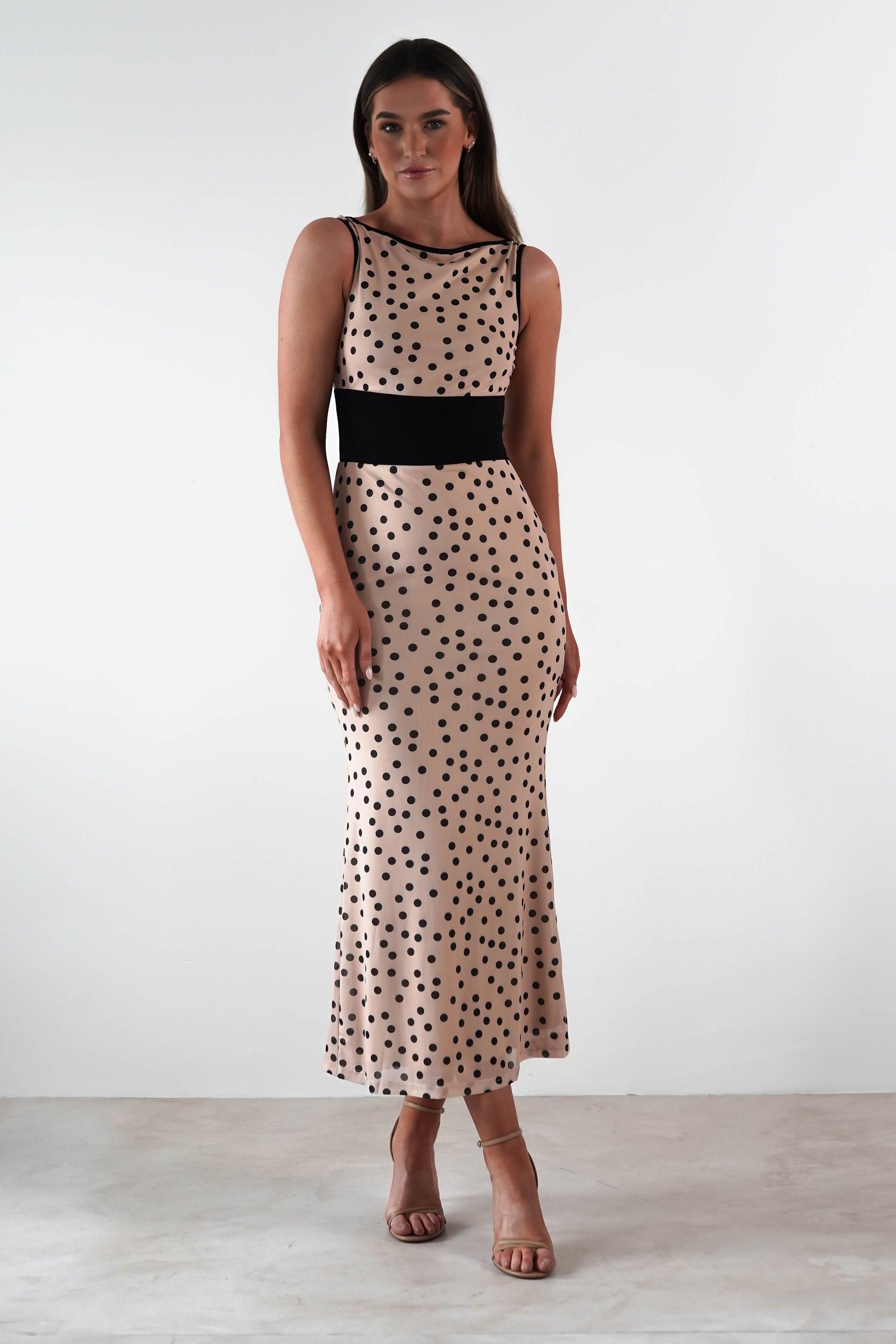 Bianca Polka Dot Mesh Maxi Dress | Beige | Oh Hello Clothing | XS (6)