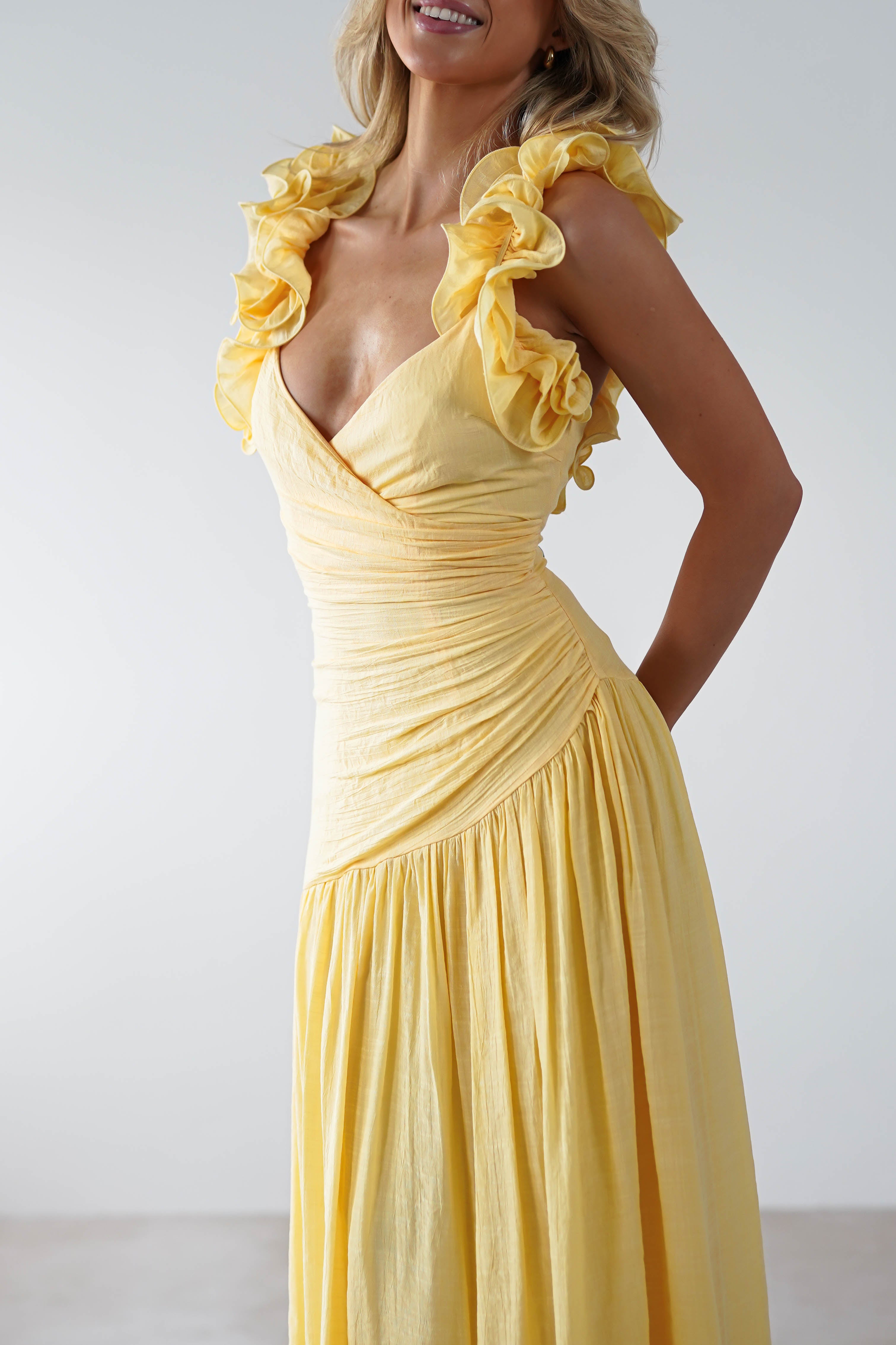 Lara Ruffle Detail Midaxi | Yellow - Oh Hello Clothing