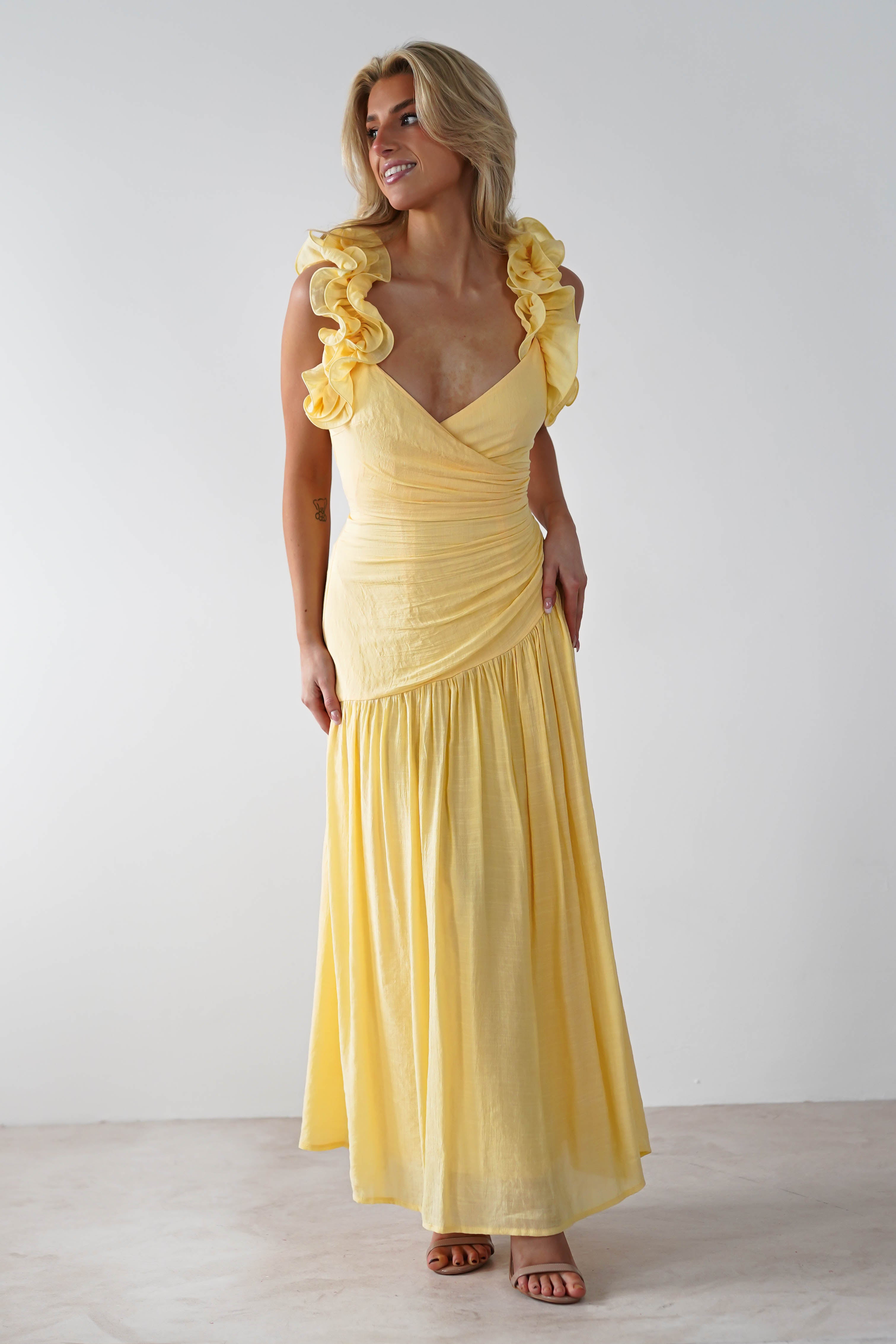 Lara Ruffle Detail Midaxi | Yellow - Oh Hello Clothing