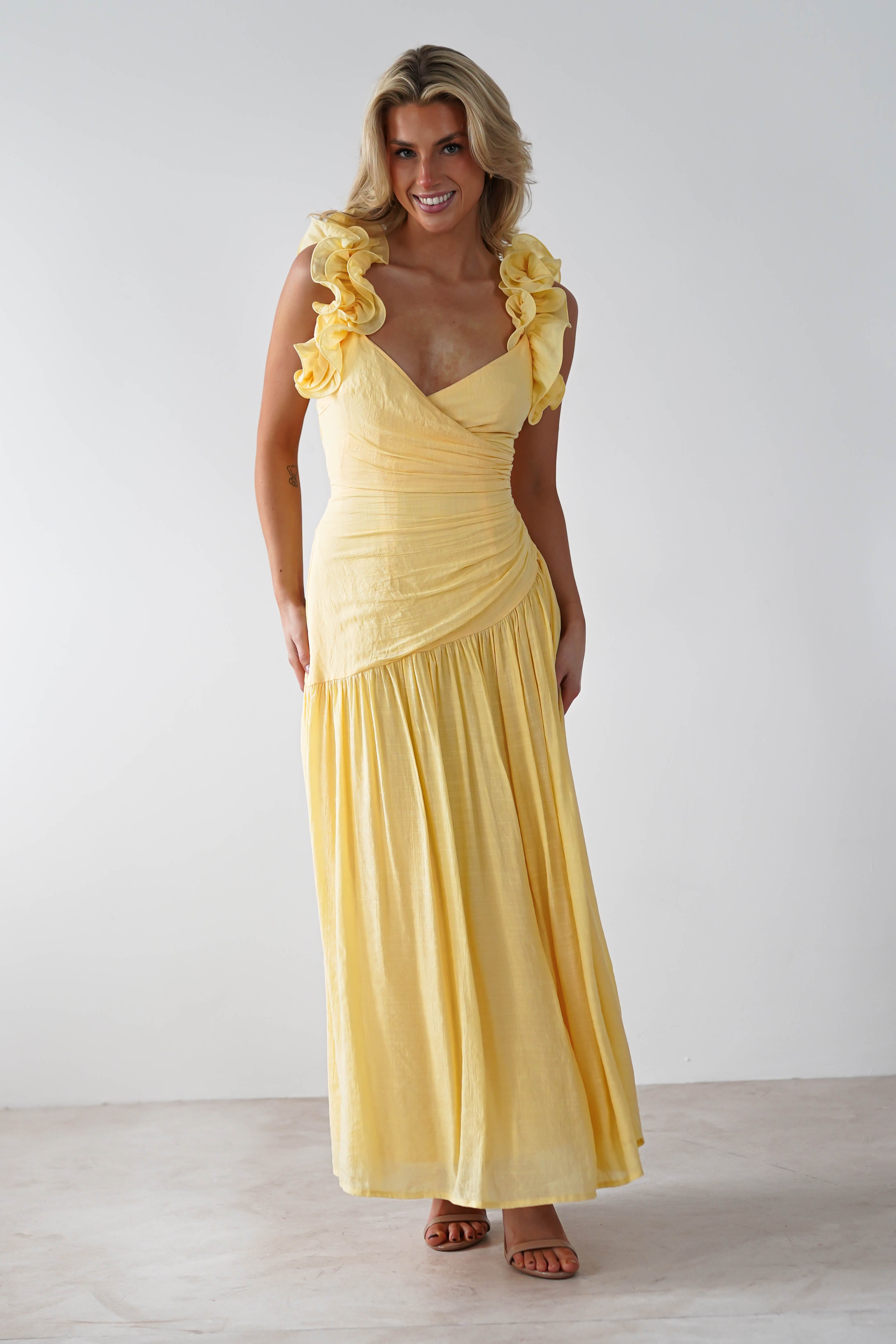 Lara Ruffle Detail Midaxi | Yellow - Oh Hello Clothing