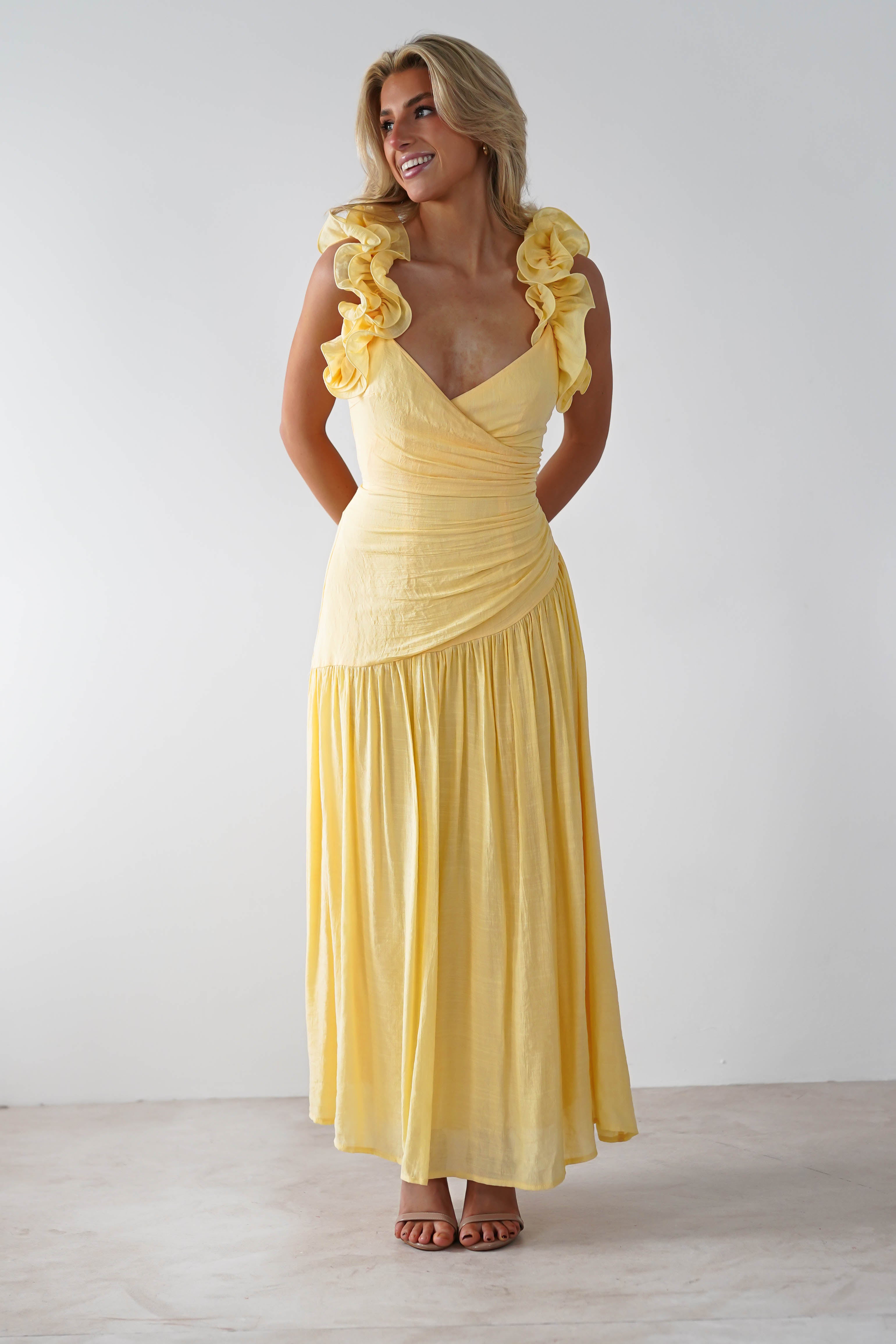 Lara Ruffle Detail Midaxi | Yellow - Oh Hello Clothing