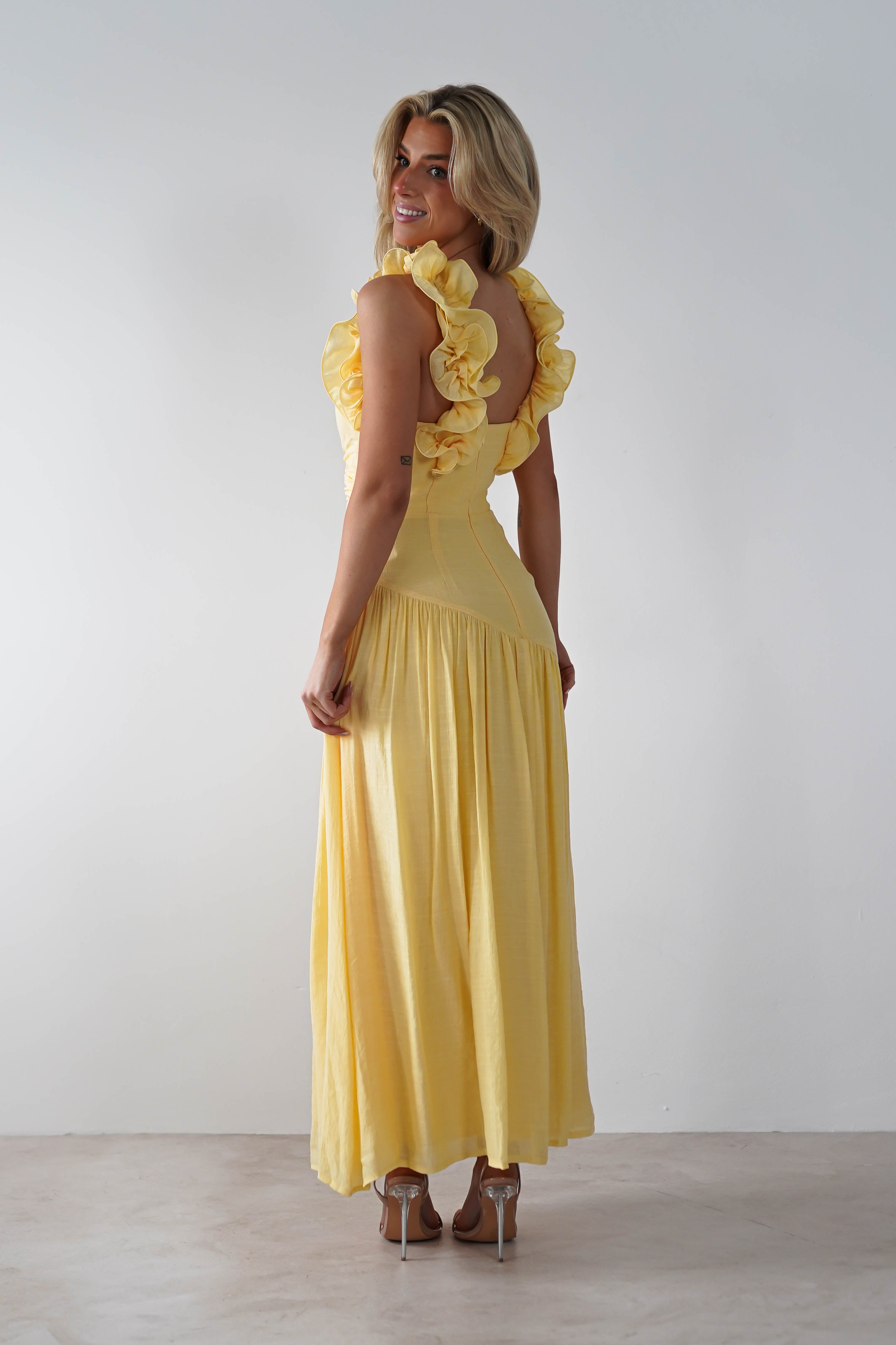 Lara Ruffle Detail Midaxi | Yellow - Oh Hello Clothing