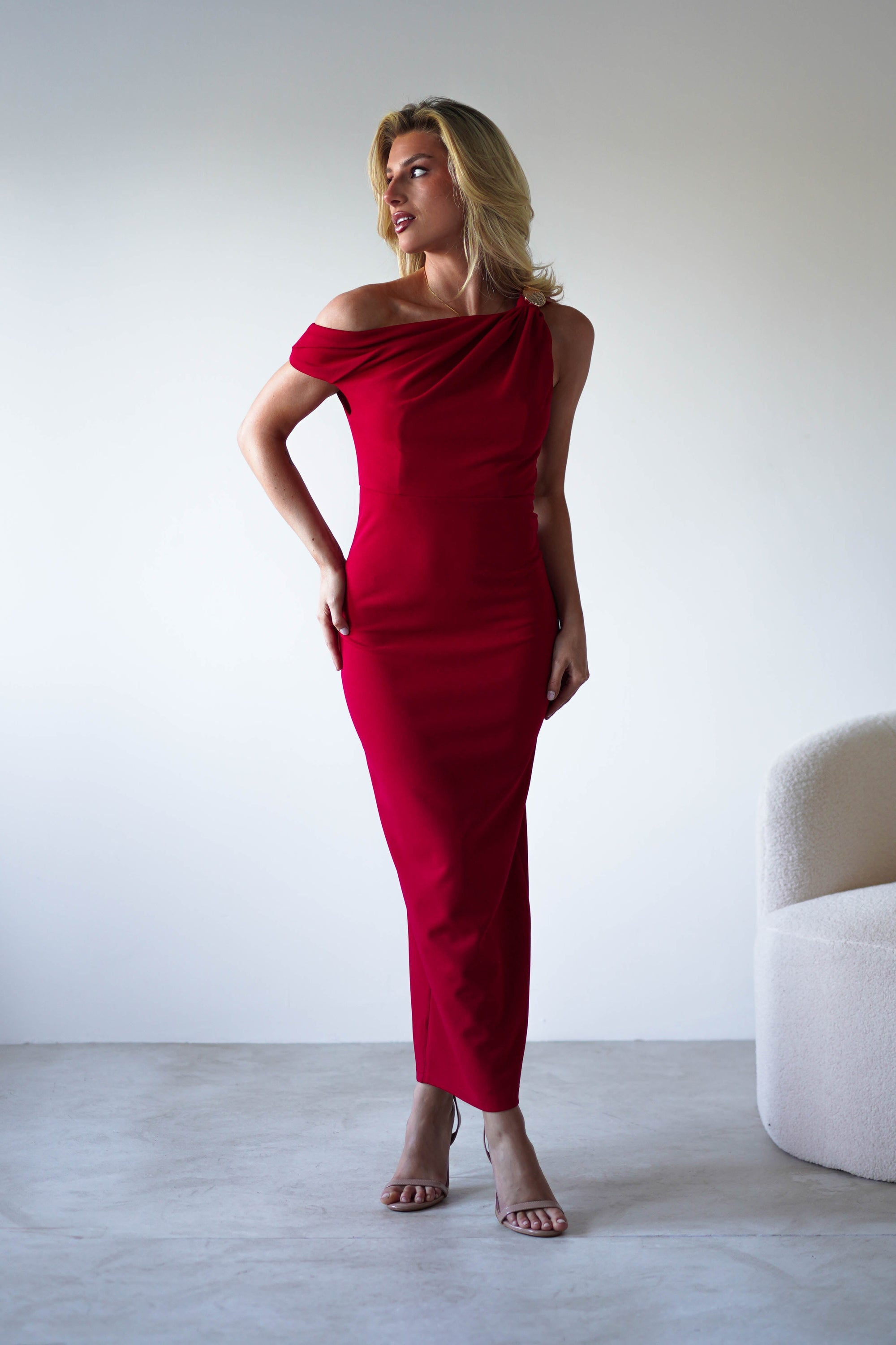 Shayna Off The Shouler Midaxi | Red | Oh Hello Clothing | XS (6)