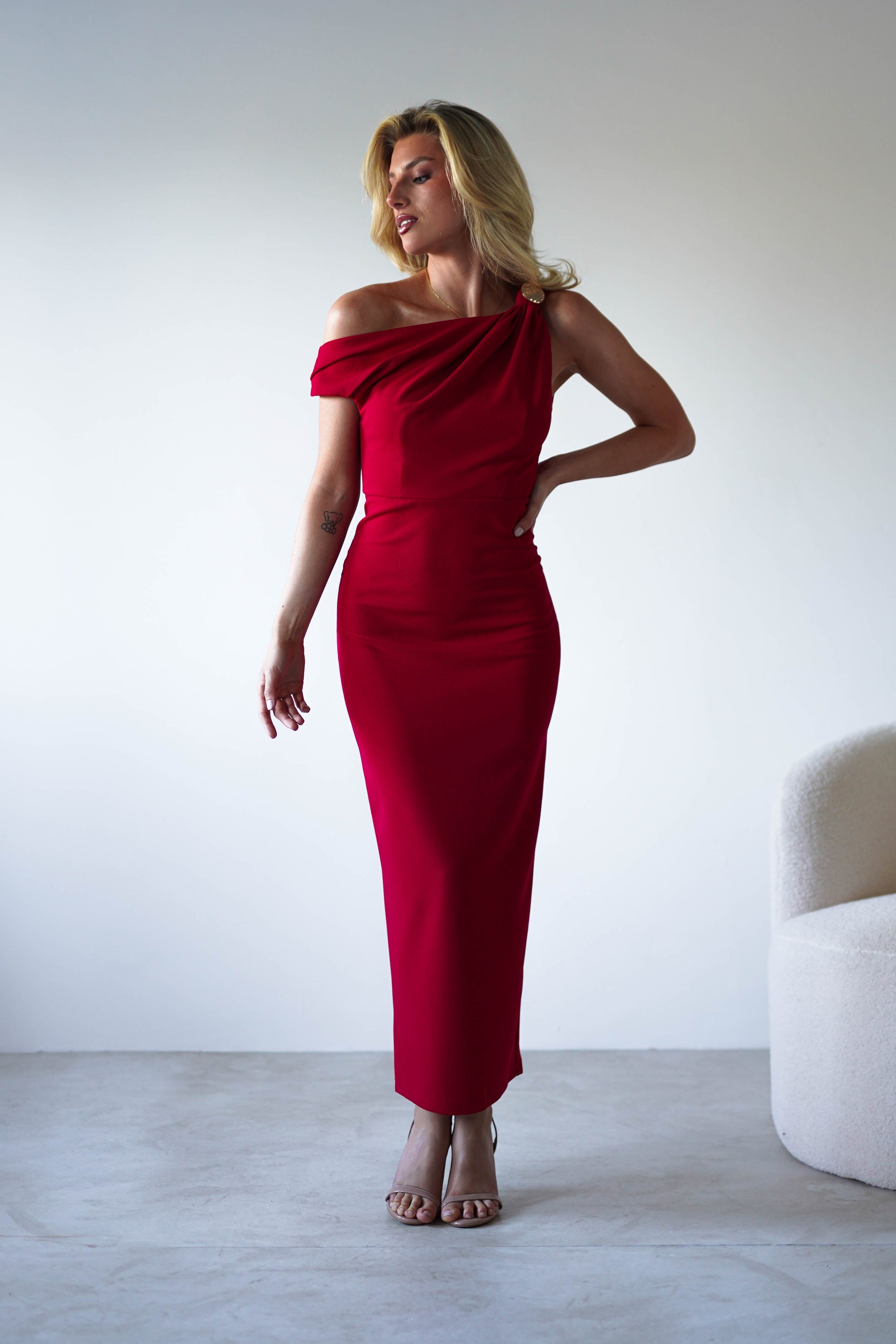 Shayna Off The Shouler Midaxi | Red | Oh Hello Clothing | XS (6)