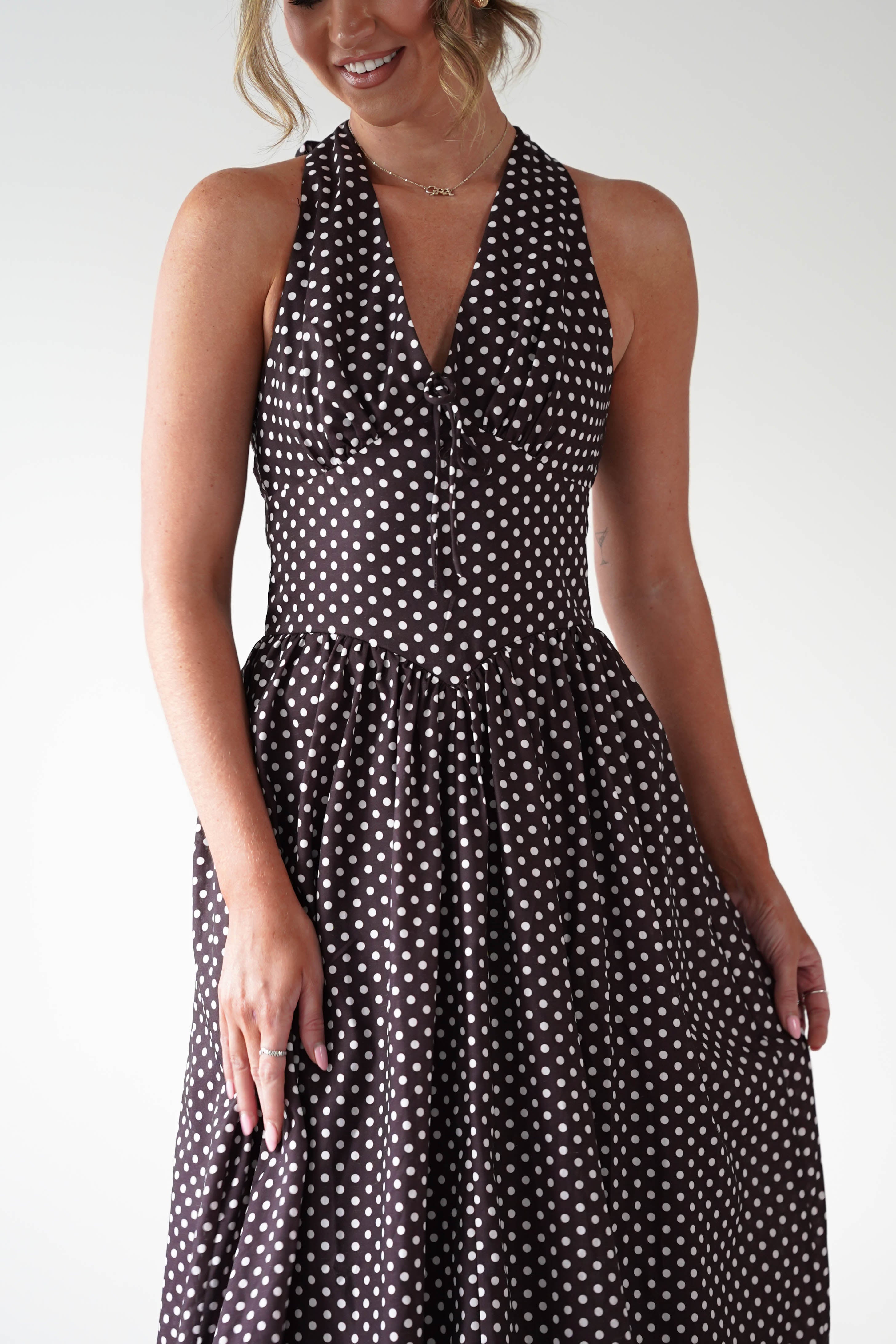 KAARLO Dresses 1*DONE - KAARLO - ST5286J08- BROWN POLKA DOT DRESS.