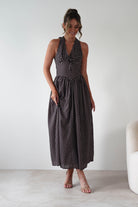 KAARLO Dresses 1*DONE - KAARLO - ST5286J08- BROWN POLKA DOT DRESS.