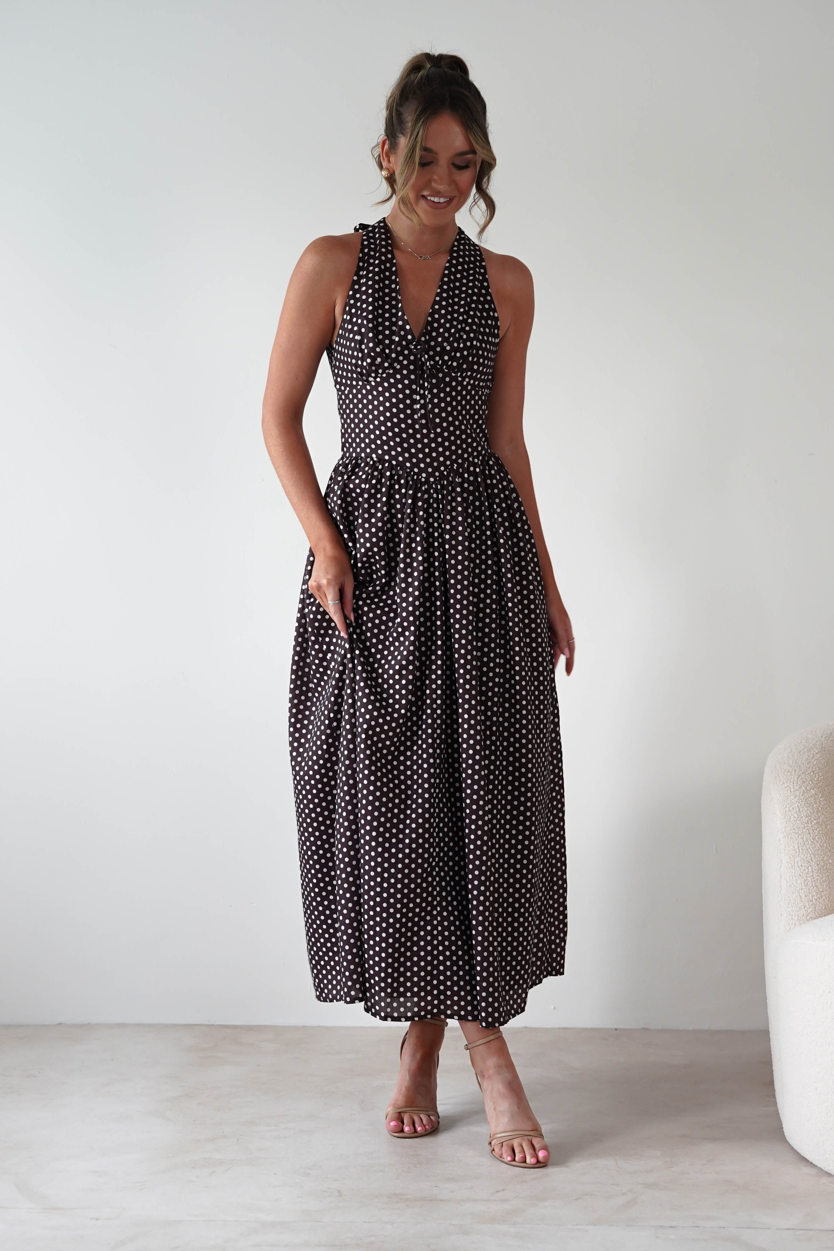 KAARLO Dresses 1*DONE - KAARLO - ST5286J08- BROWN POLKA DOT DRESS.