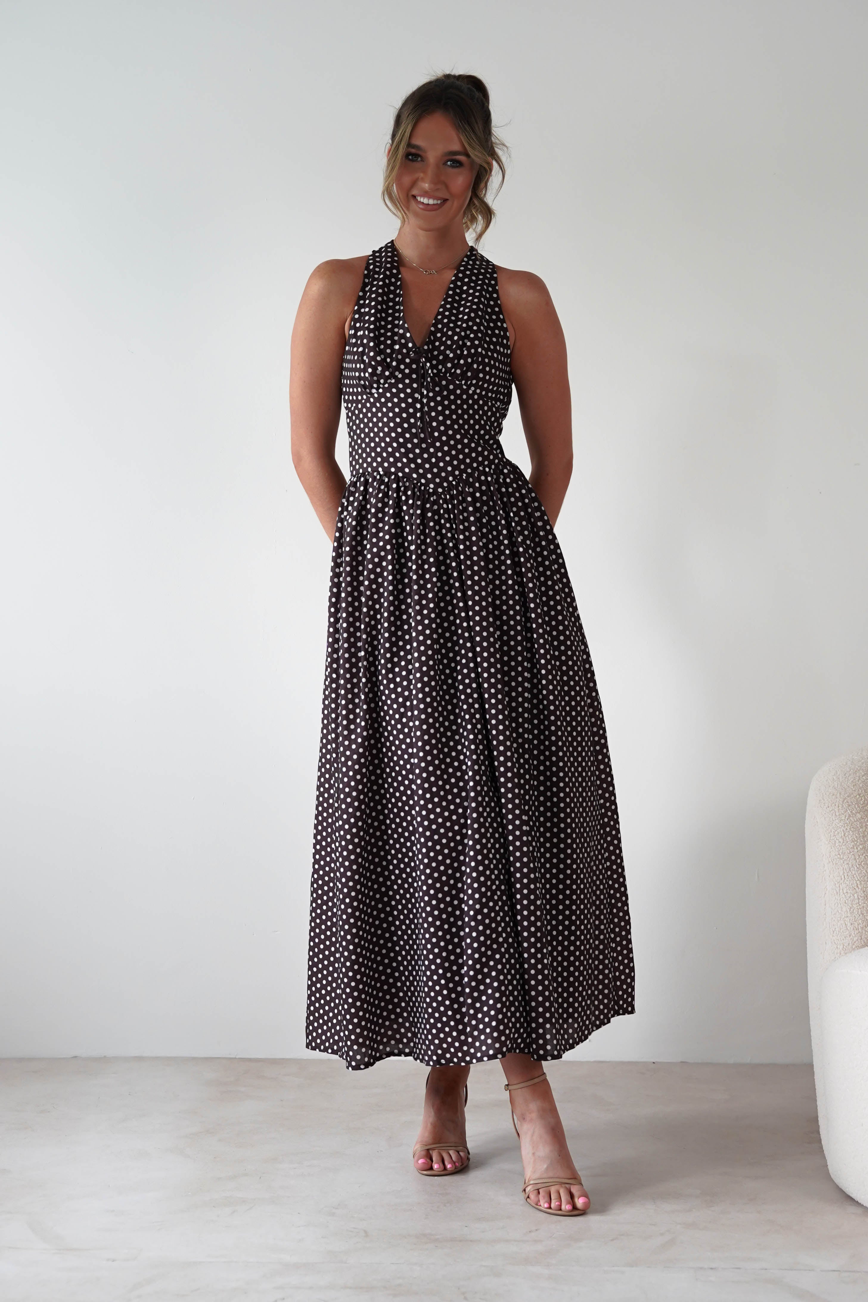 KAARLO Dresses 1*DONE - KAARLO - ST5286J08- BROWN POLKA DOT DRESS.