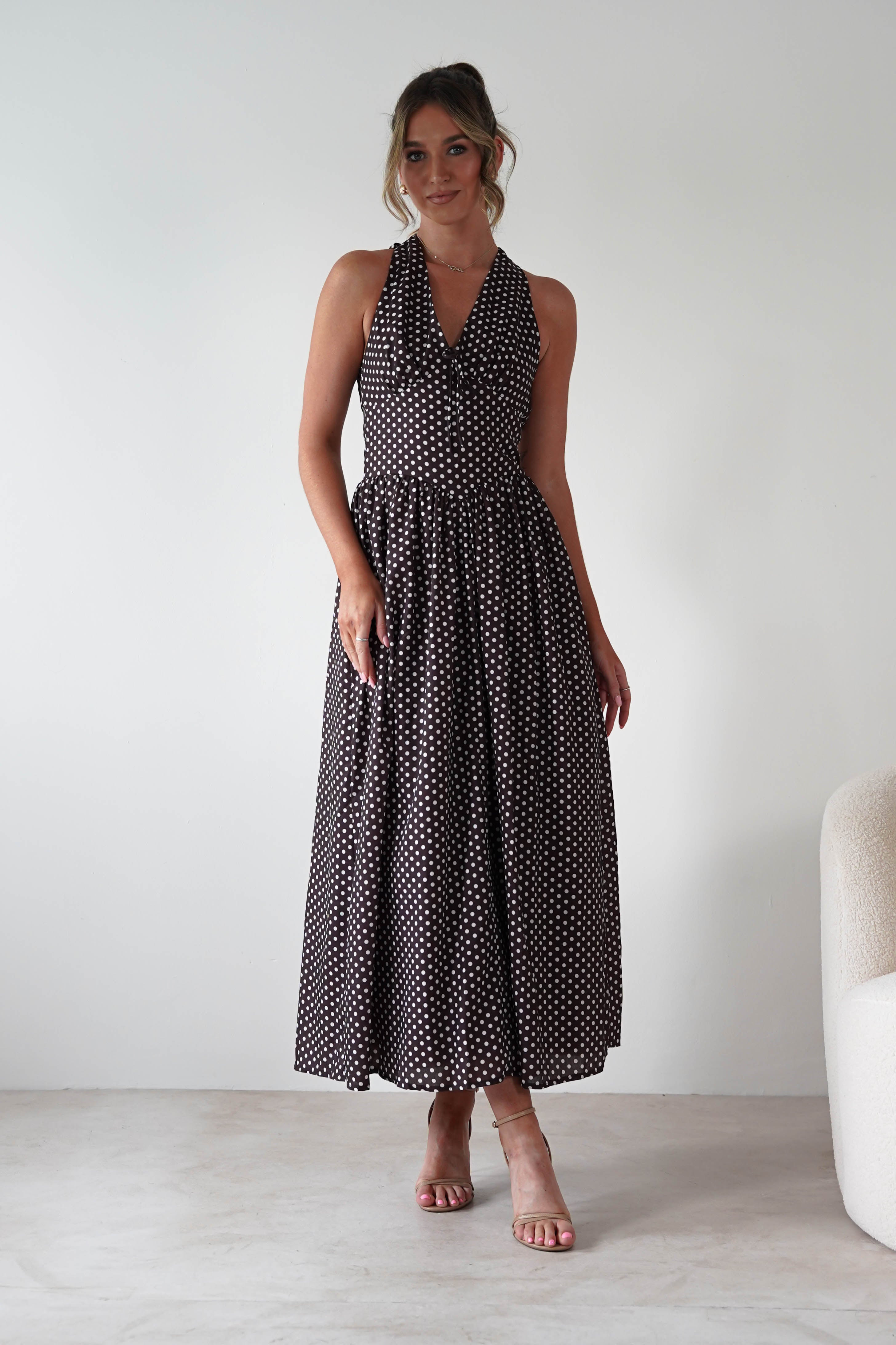 KAARLO Dresses 1*DONE - KAARLO - ST5286J08- BROWN POLKA DOT DRESS.
