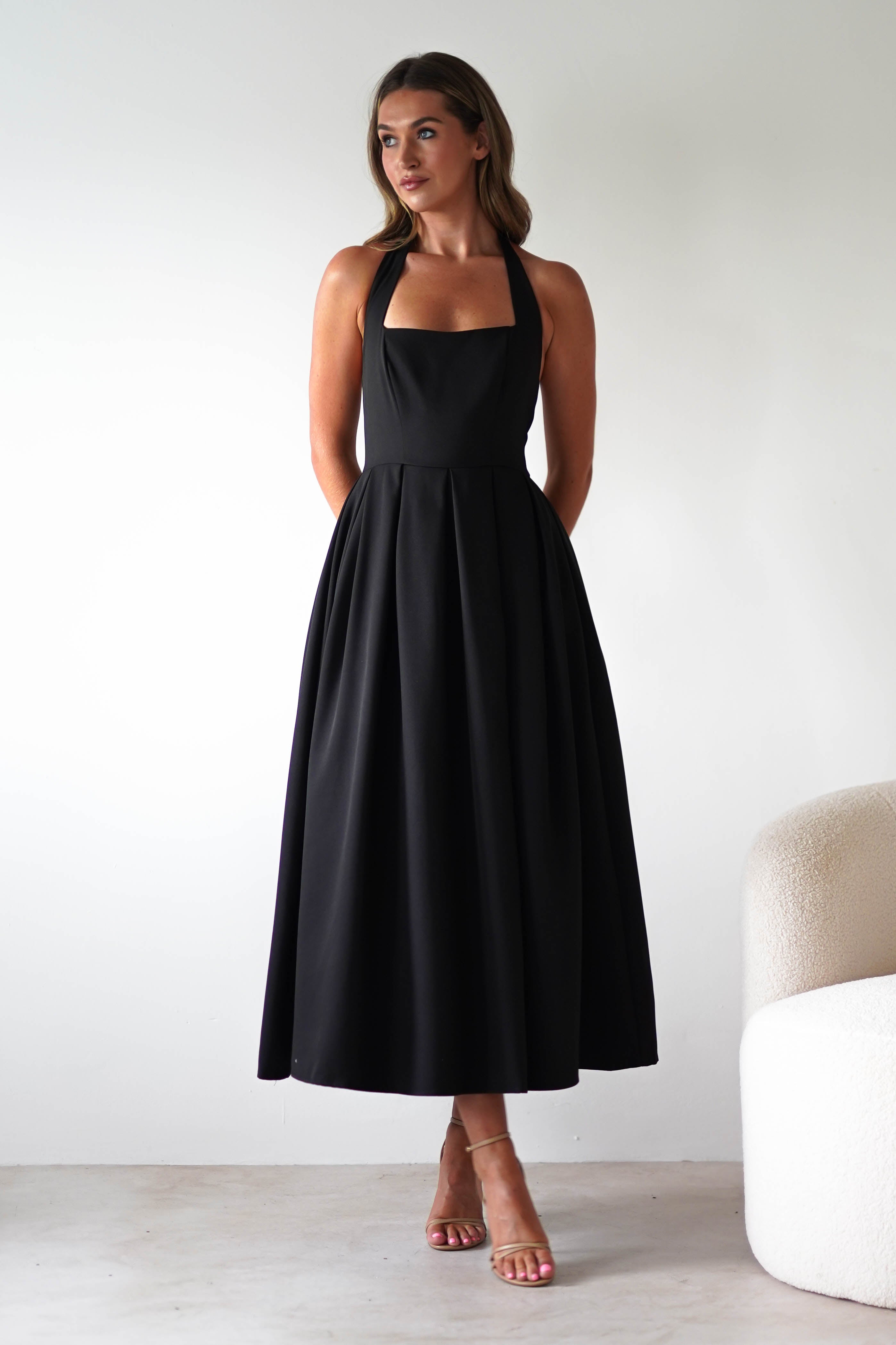 Sasha Dresses 1*DONE-KAO226J12-DARIA HALTER NECK MIDI DRESS BLACK