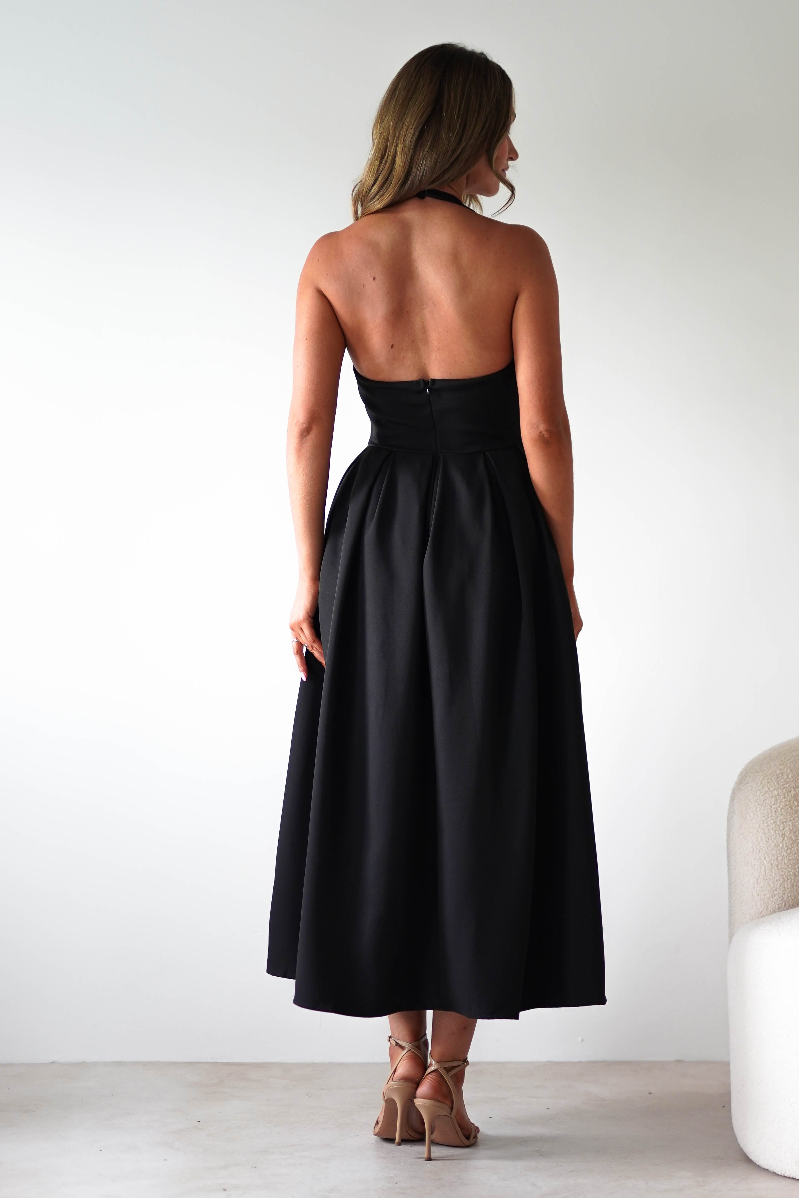 Sasha Dresses 1*DONE-KAO226J12-DARIA HALTER NECK MIDI DRESS BLACK