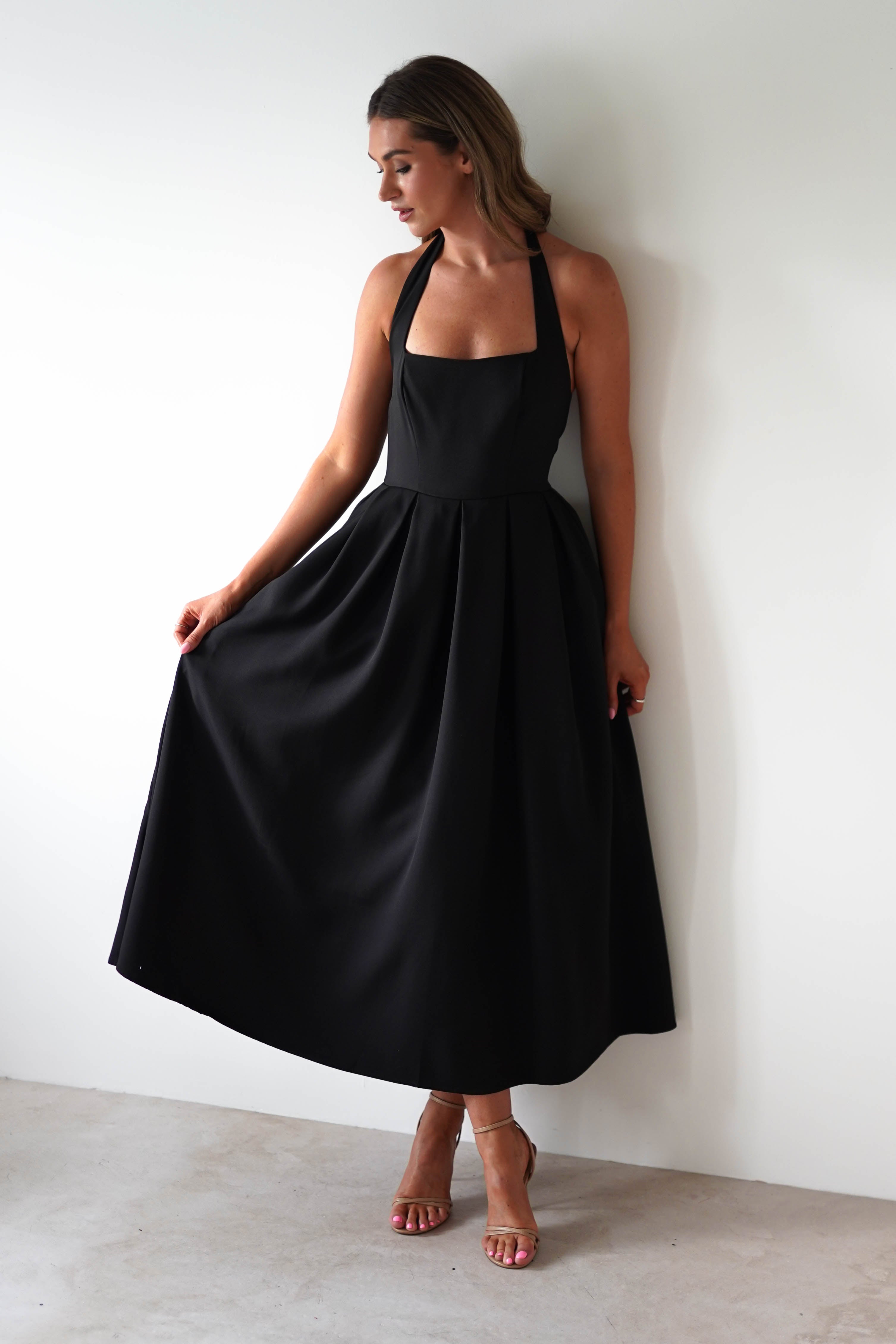Sasha Dresses 1*DONE-KAO226J12-DARIA HALTER NECK MIDI DRESS BLACK