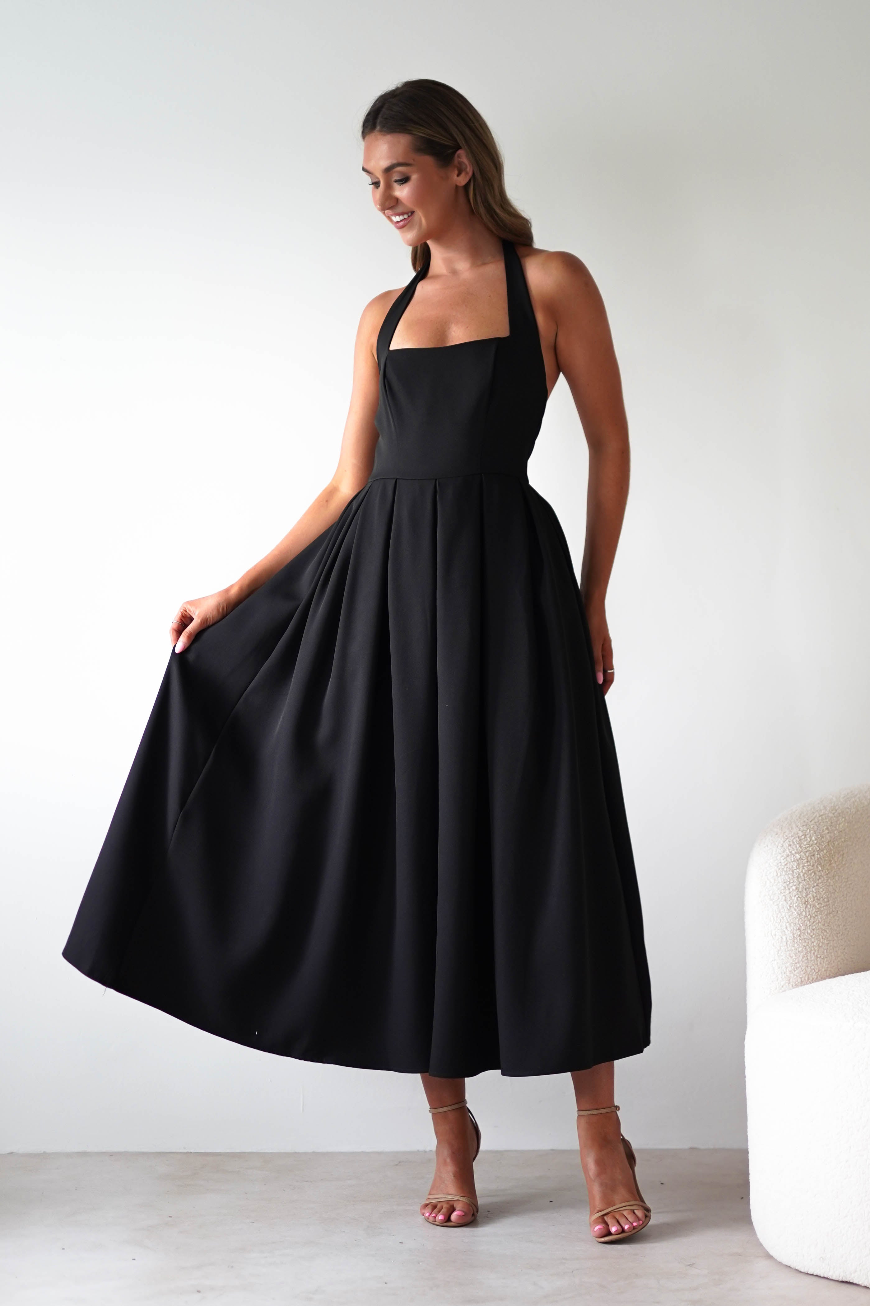 Sasha Dresses 1*DONE-KAO226J12-DARIA HALTER NECK MIDI DRESS BLACK