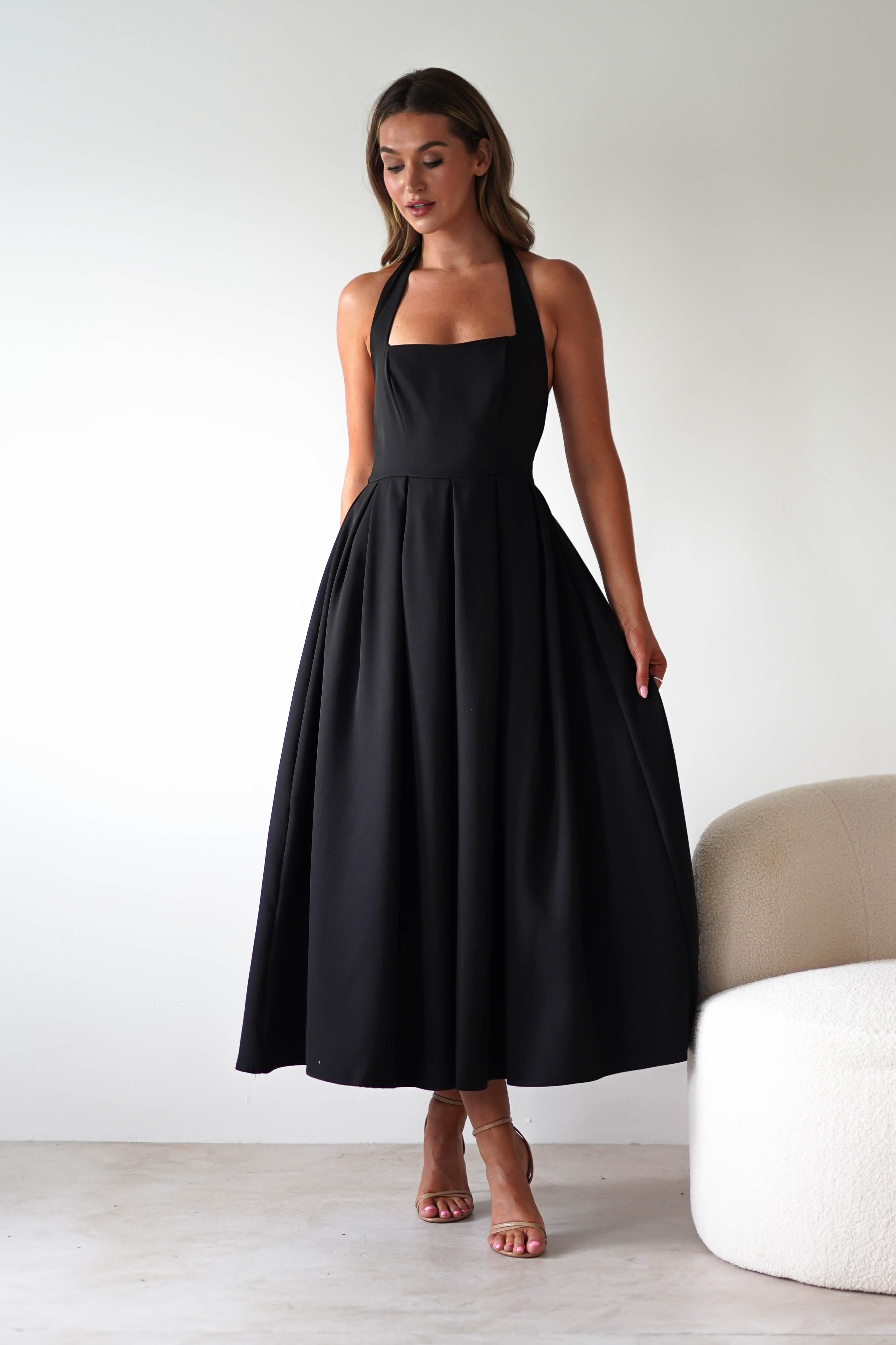 Sasha Dresses 1*DONE-KAO226J12-DARIA HALTER NECK MIDI DRESS BLACK