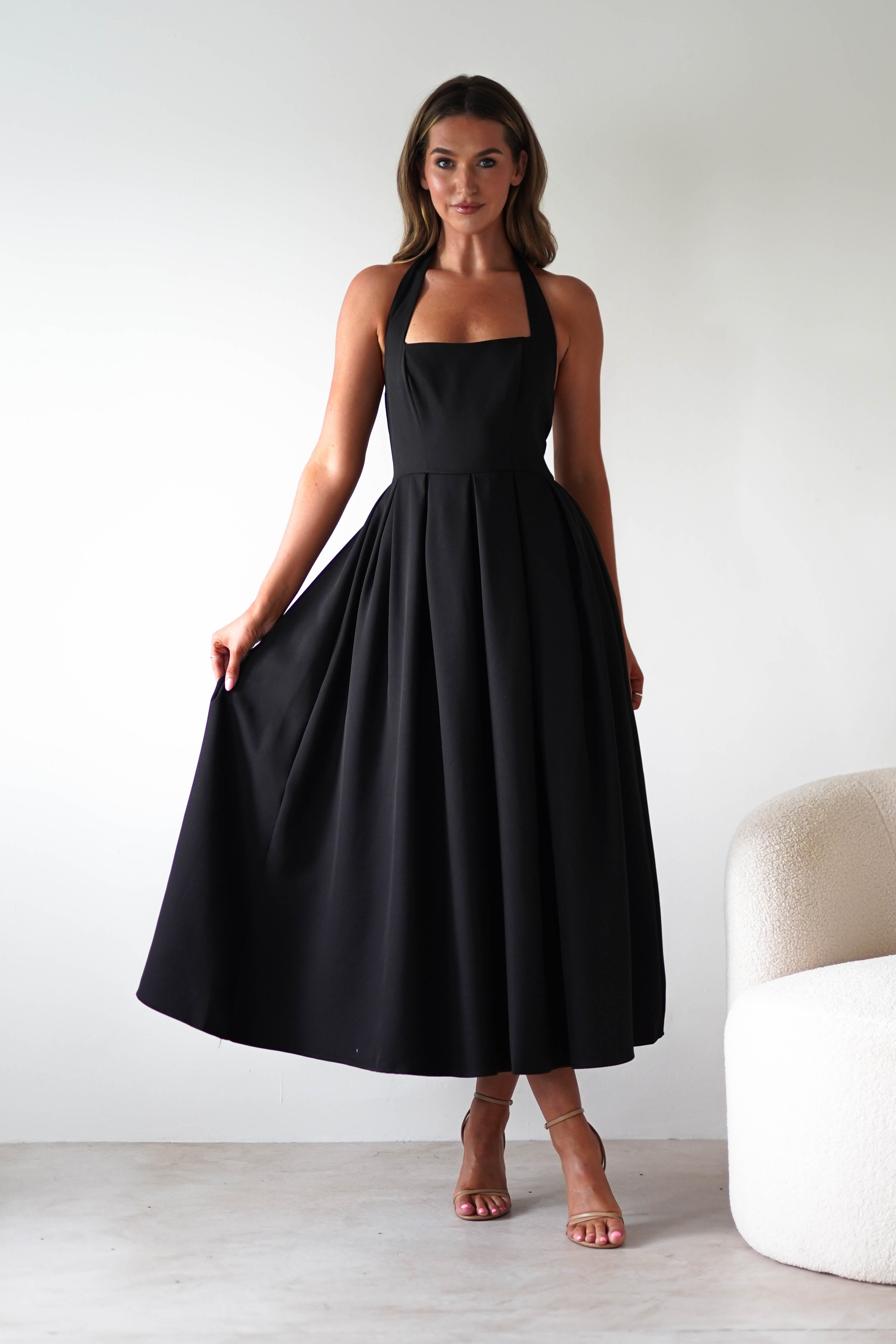 Sasha Dresses 1*DONE-KAO226J12-DARIA HALTER NECK MIDI DRESS BLACK