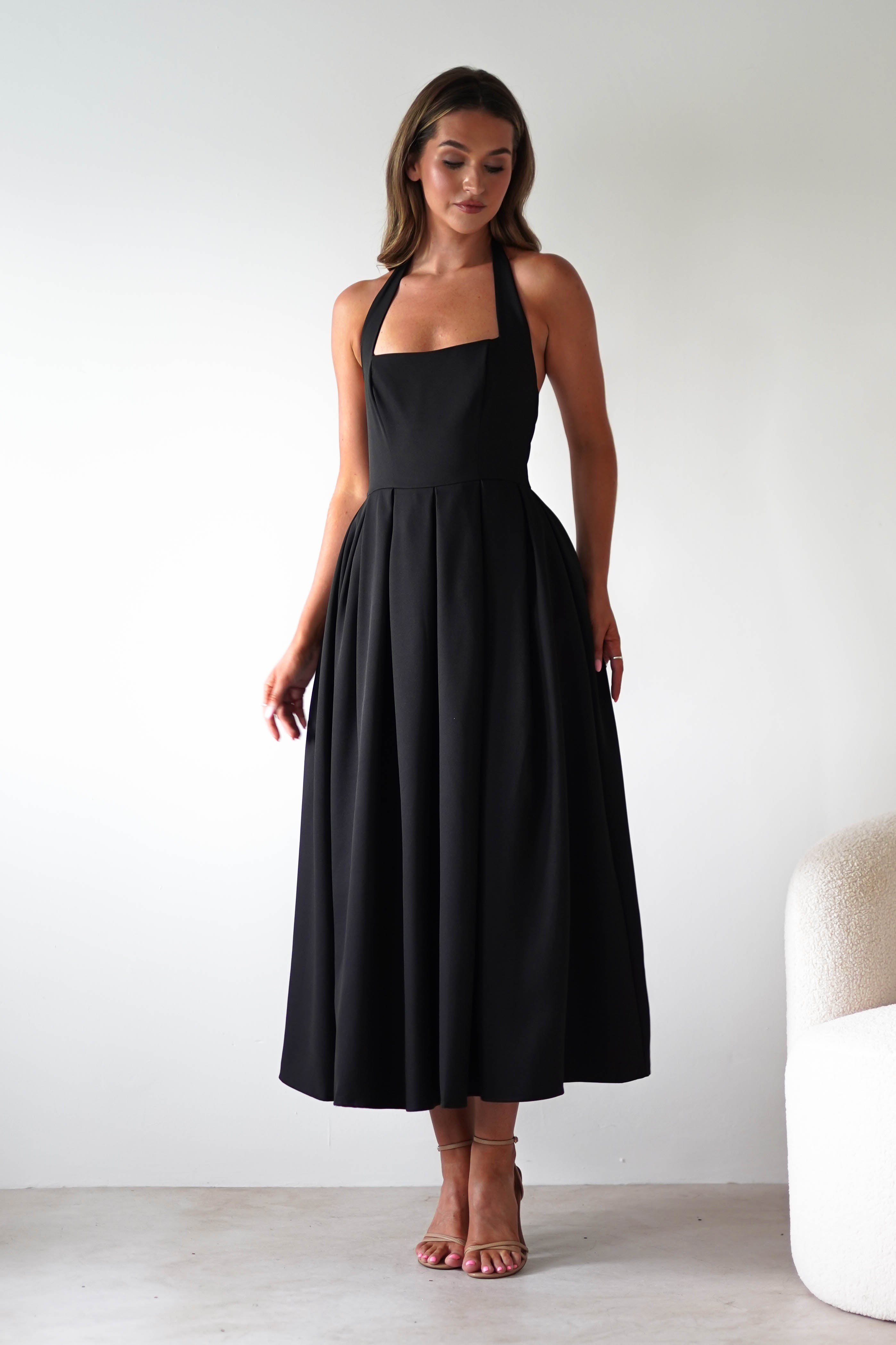 Sasha Dresses 1*DONE-KAO226J12-DARIA HALTER NECK MIDI DRESS BLACK