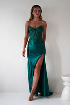 Dallas Luxe Embellished Gown | Emerald Green - Oh Hello Clothing
