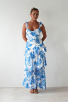 SASHA Wedding Guest Dresses 1 *DONE Madrid Ruffle Floral Maxi Dress | Blue