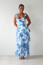 SASHA Wedding Guest Dresses 1 *DONE Madrid Ruffle Floral Maxi Dress | Blue