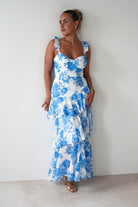 SASHA Wedding Guest Dresses 1 *DONE Madrid Ruffle Floral Maxi Dress | Blue