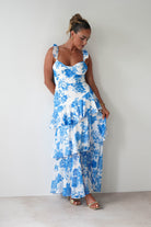 SASHA Wedding Guest Dresses 1 *DONE Madrid Ruffle Floral Maxi Dress | Blue