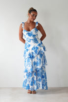 SASHA Wedding Guest Dresses 1 *DONE Madrid Ruffle Floral Maxi Dress | Blue