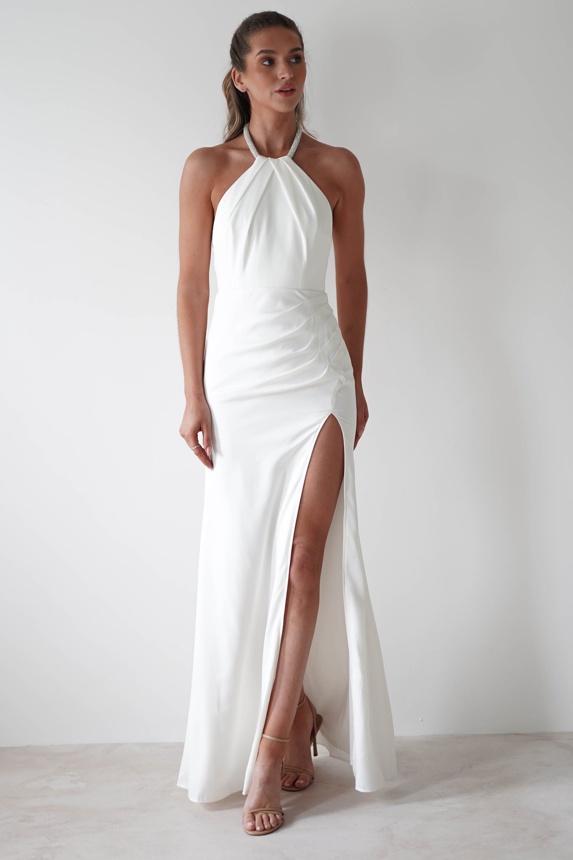 Franca Diamante Halterneck Maxi Dress | White - Oh Hello Clothing