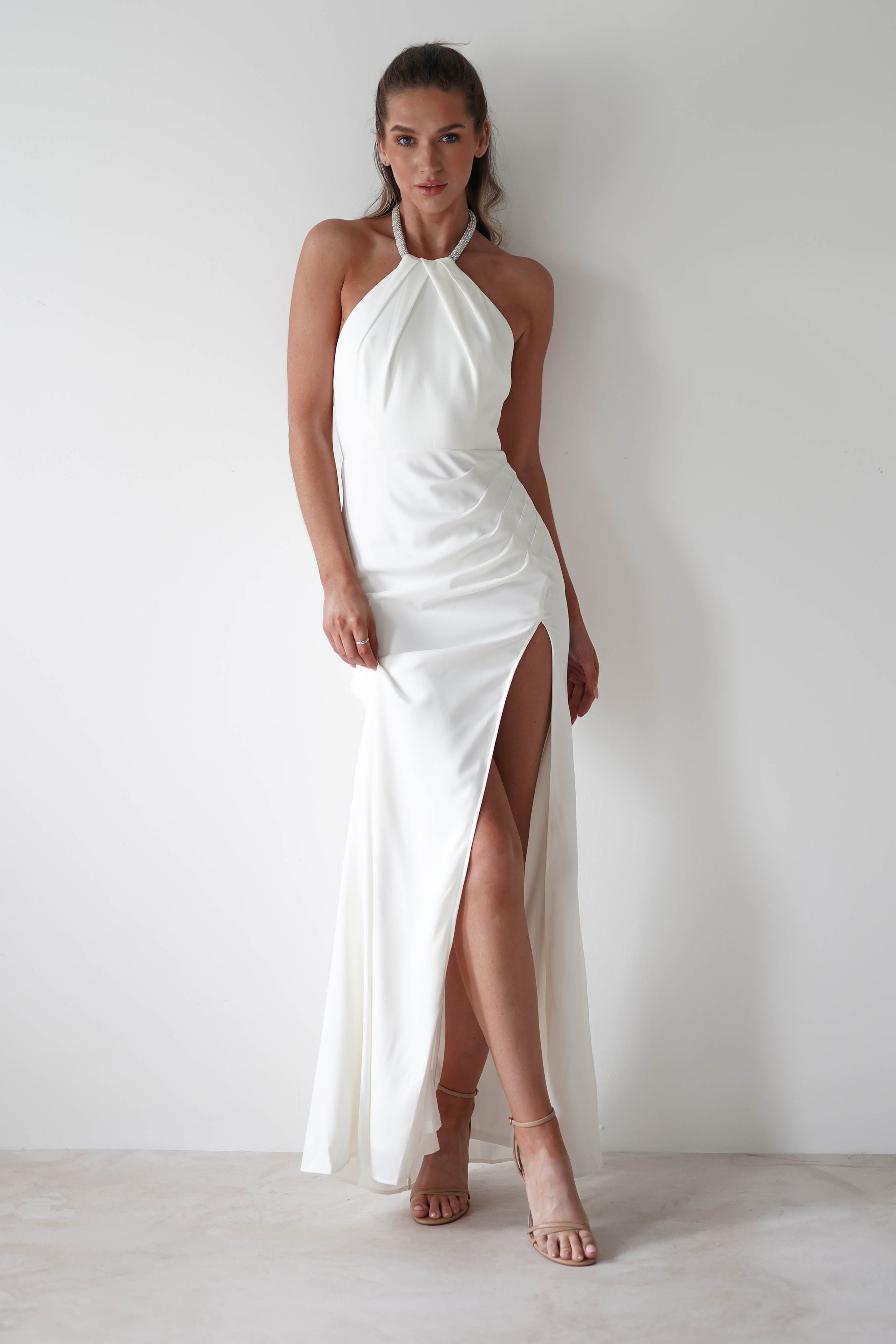 Franca Diamante Halterneck Maxi Dress | White - Oh Hello Clothing