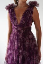 MANIJU Dresses 1*DONE -MANIJU-LM1010-PLUM MULTI TULLE DRESS WITH DRAMATIC SHOULDERS