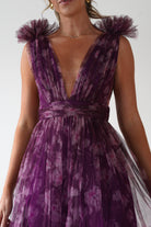MANIJU Dresses 1*DONE -MANIJU-LM1010-PLUM MULTI TULLE DRESS WITH DRAMATIC SHOULDERS