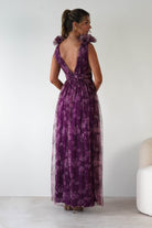 MANIJU Dresses 1*DONE -MANIJU-LM1010-PLUM MULTI TULLE DRESS WITH DRAMATIC SHOULDERS