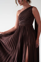 MANIJU Dresses 1*DONE - MANIJU- MF22257R-PLEATED DRESS IN BROWN WITH DRAPED SASH