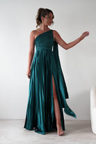 MANIJU Dresses 1*DONE - MANIJU- MF22257R-PLEATED DRESS IN GREEN WITH DRAPED SASH