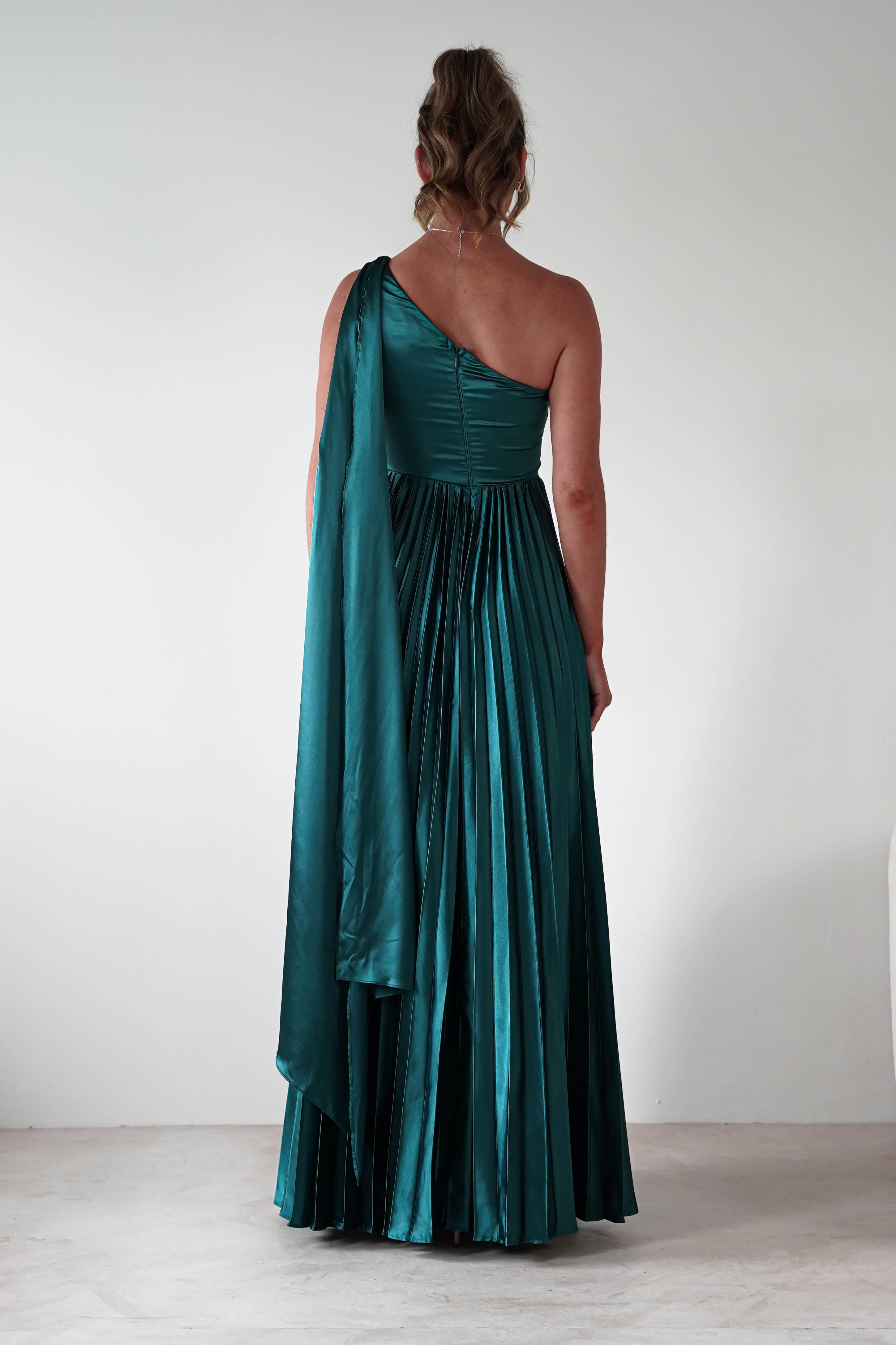 MANIJU Dresses 1*DONE - MANIJU- MF22257R-PLEATED DRESS IN GREEN WITH DRAPED SASH